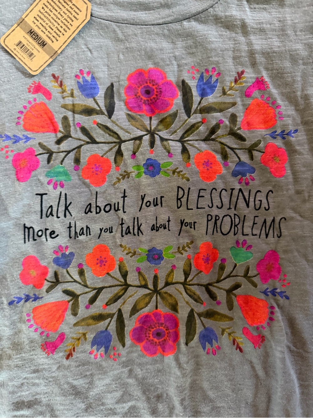 NATURAL LIFE Gray Short-Sleeve Tee with Pink & Coral Floral Graphic - Picture 2 of 4
